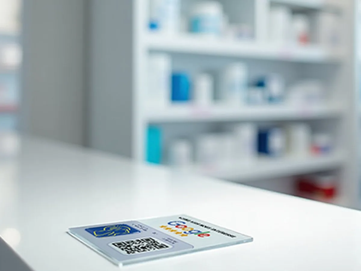 Plaque NFC Google avis chez pharmacie